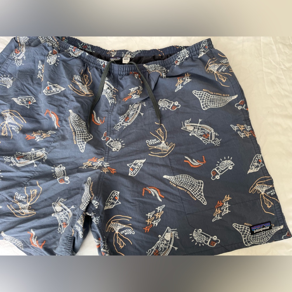 Patagonia navy Blue baggies with ocean shell Design -xxl men’s